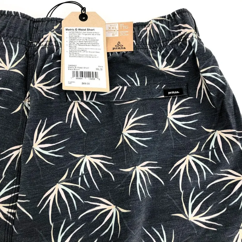 PRANA Men's Metric Swim Shorts XXL Black Bloom Print 8